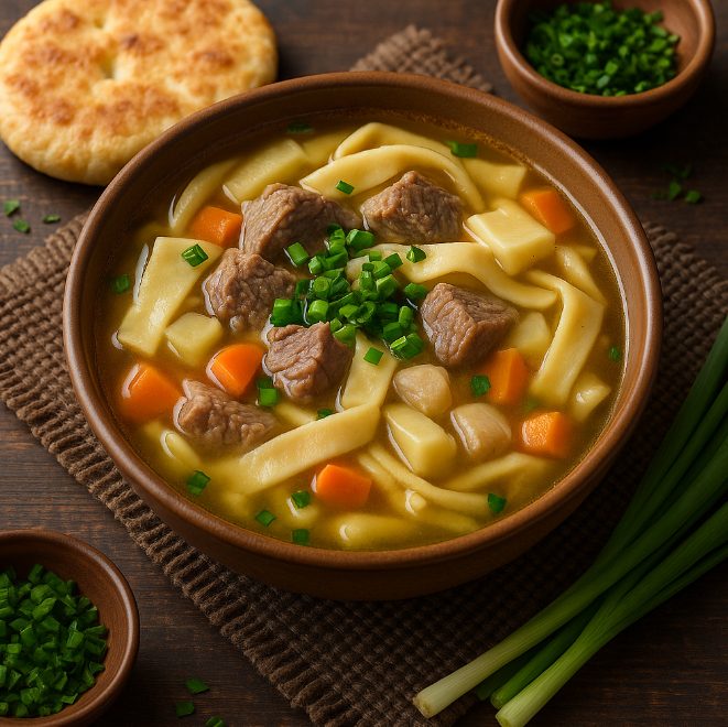 Савхан гурилтай шөл — сытный суп с лапшой-полосками