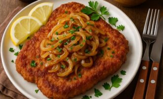 Шницель из свинины с луком
