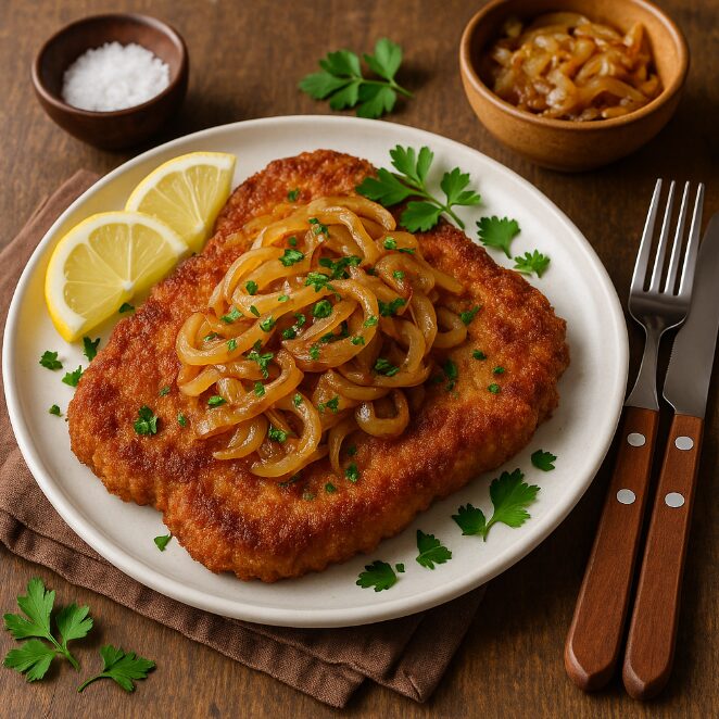 Шницель из свинины с луком