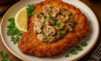 Шницель с грибным соусом