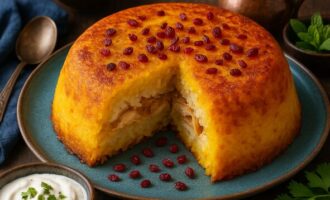 Тахчин — запеканка из риса, йогурта и курицы