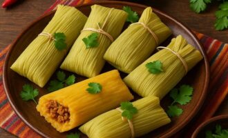 Тамалес — кукурузные лепешки с мясной начинкой