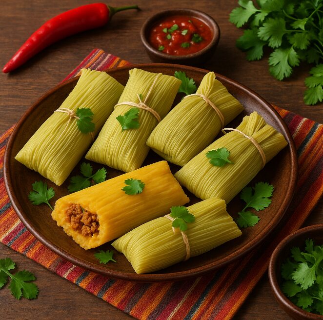 Тамалес — кукурузные лепешки с мясной начинкой