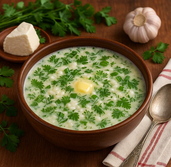 Танапур — суп на мацуне с рисом и зеленью