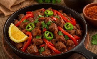 Тибс - обжаренное мясо с луком и перцем