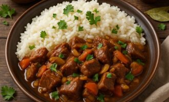 Цагаан будаа с махом - рис с тушёным мясом