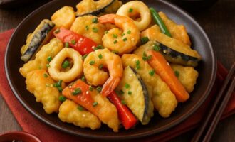 Туиган — овощи и морепродукты в кляре