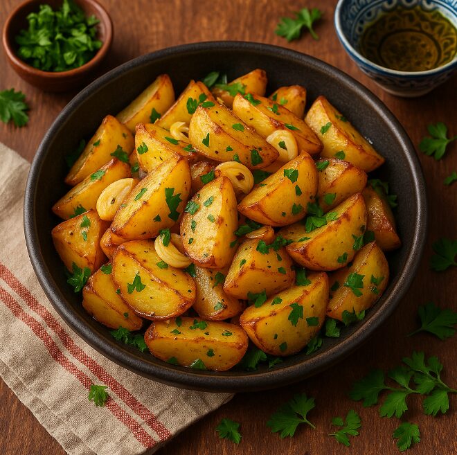 Жареный картофель с чесноком