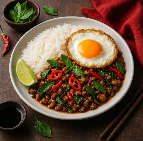 Гапао - мясо с базиликом, чили и яйцом
