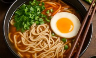 Китайская лапша в бульоне с яйцом