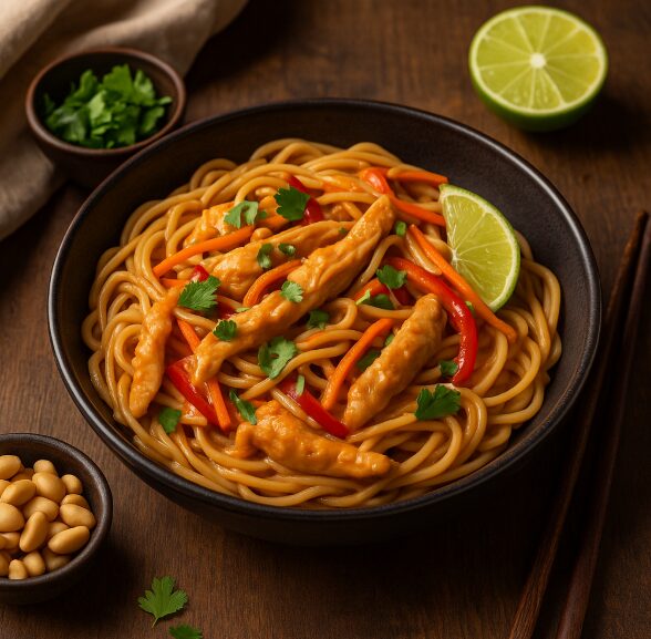 Лапша с курицей и арахисовым соусом