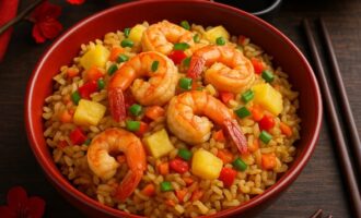 Рис с креветками и ананасом