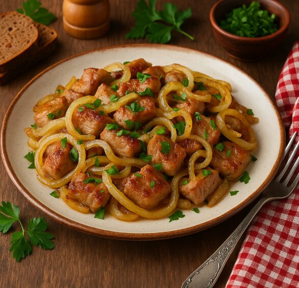 Жареная свинина с луком